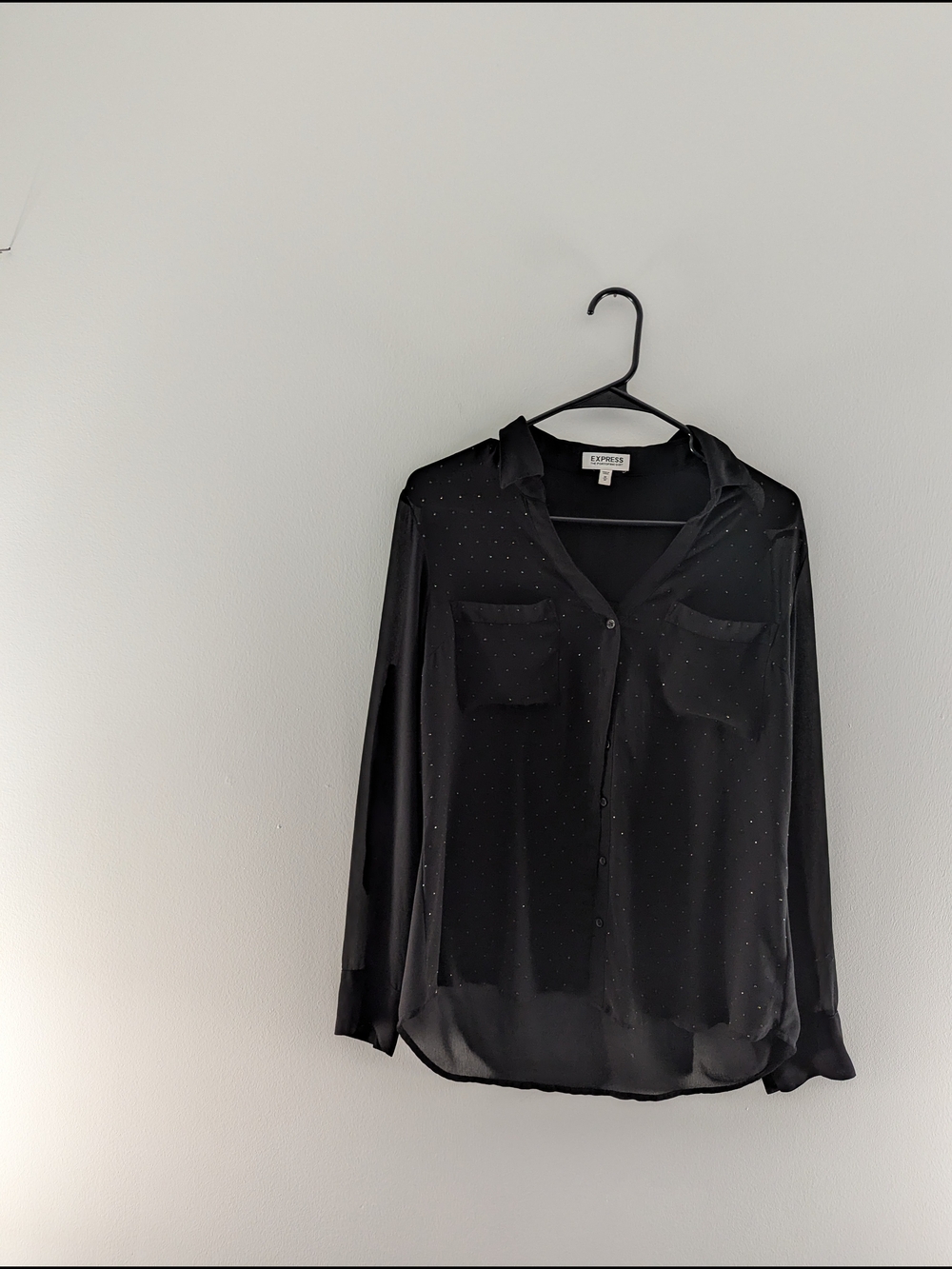 Express Black Portofino Blouse Medium M Sheer Embellished Work Office Party Top